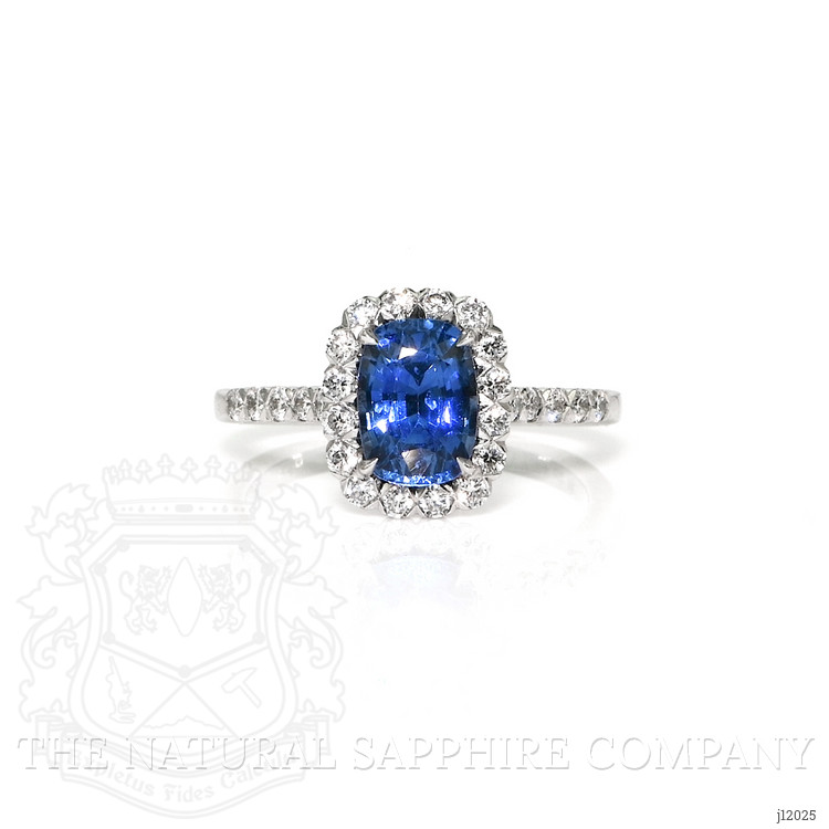 1.74 Ct. Blue Sapphire and Natural Diamond Pave Ring, 18K White Gold