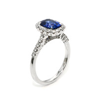 1.74 Ct. Blue Sapphire and Natural Diamond Pave Ring, 18K White Gold Image
