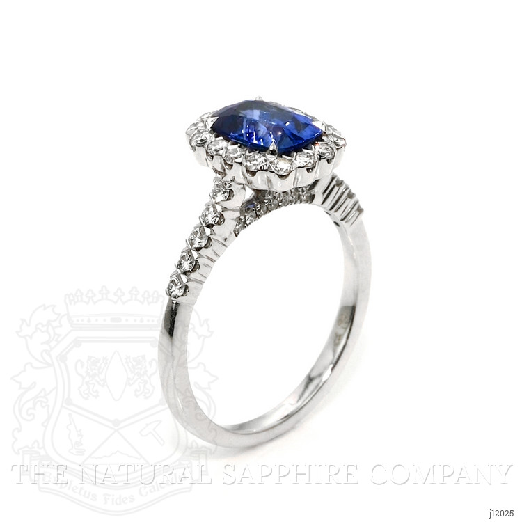 1.74 Ct. Blue Sapphire and Natural Diamond Pave Ring, 18K White Gold