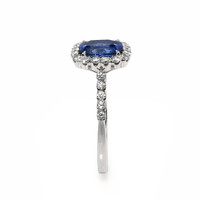 1.74 Ct. Blue Sapphire and Natural Diamond Pave Ring, 18K White Gold Image