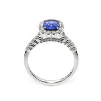 1.74 Ct. Blue Sapphire and Natural Diamond Pave Ring, 18K White Gold Image