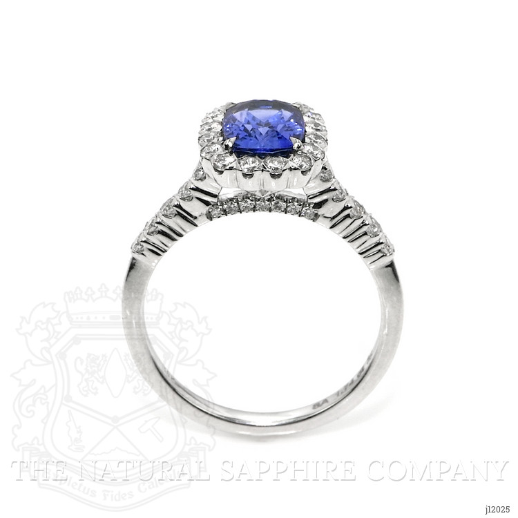 1.74 Ct. Blue Sapphire and Natural Diamond Pave Ring, 18K White Gold