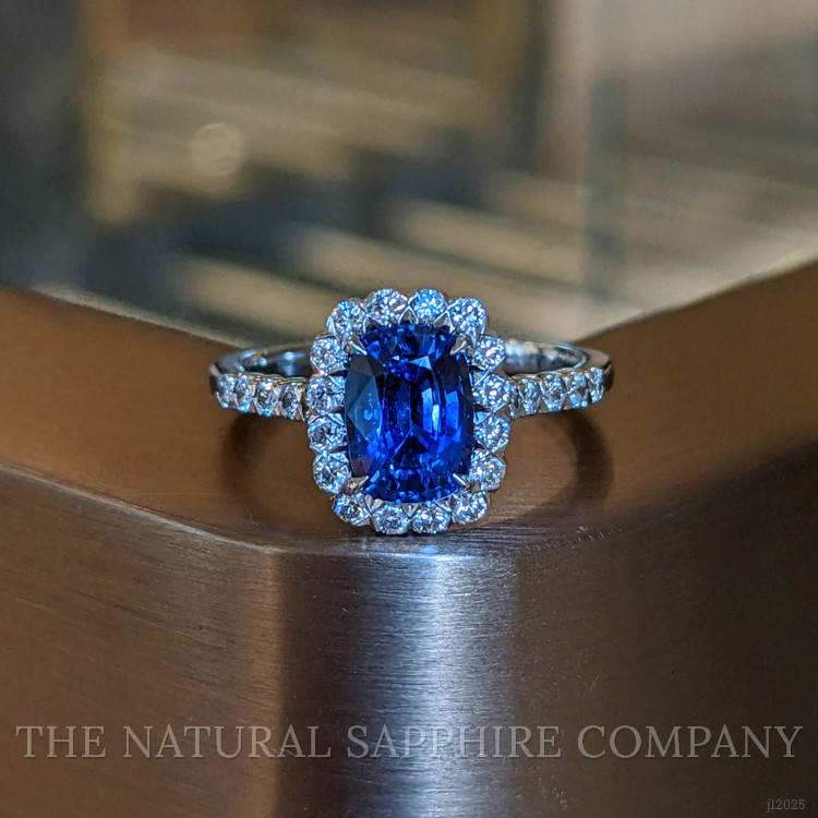 1.74 Ct. Blue Sapphire and Natural Diamond Pave Ring, 18K White Gold