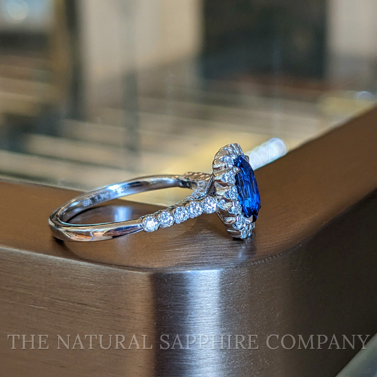 1.74 Ct. Blue Sapphire and Natural Diamond Pave Ring, 18K White Gold