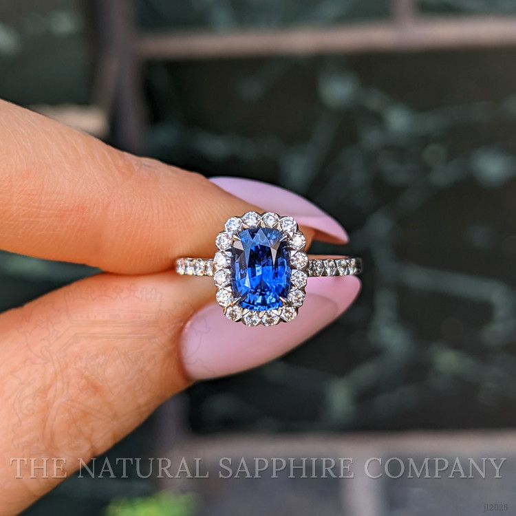1.74 Ct. Blue Sapphire and Natural Diamond Pave Ring, 18K White Gold