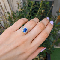 1.74 Ct. Blue Sapphire and Natural Diamond Pave Ring, 18K White Gold Life Style