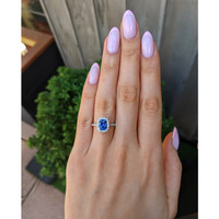 1.74 Ct. Blue Sapphire and Natural Diamond Pave Ring, 18K White Gold Life Style