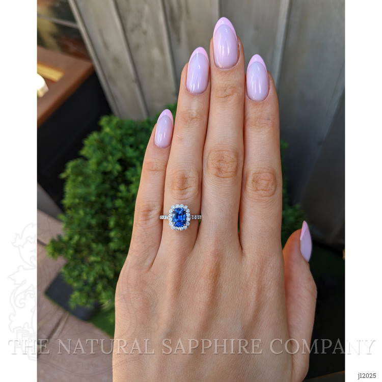 1.74 Ct. Blue Sapphire and Natural Diamond Pave Ring, 18K White Gold