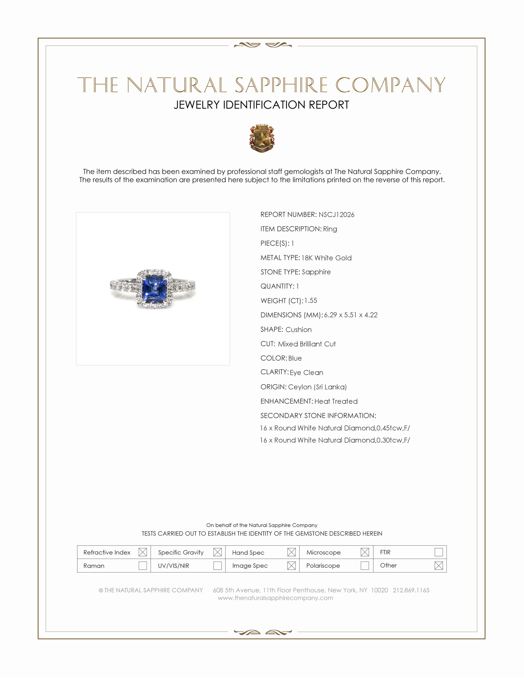1.55 Ct. Blue Sapphire and Natural Diamond Pave Ring, 18K White Gold