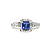 1.55 Ct. Blue Sapphire and Natural Diamond Pave Ring, 18K White Gold Video