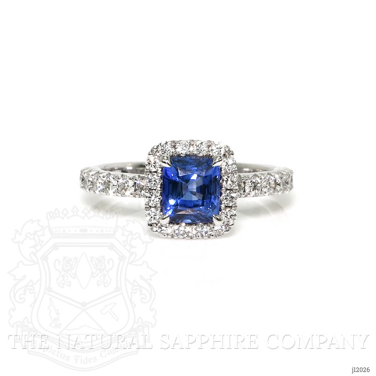 1.55 Ct. Blue Sapphire and Natural Diamond Pave Ring, 18K White Gold