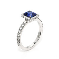 1.55 Ct. Blue Sapphire and Natural Diamond Pave Ring, 18K White Gold Image