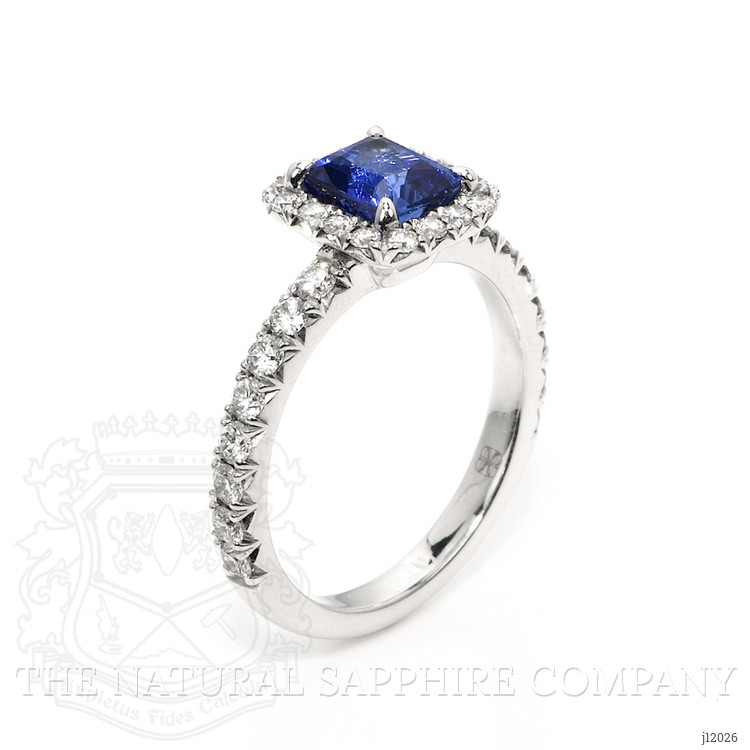 1.55 Ct. Blue Sapphire and Natural Diamond Pave Ring, 18K White Gold
