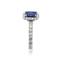 1.55 Ct. Blue Sapphire and Natural Diamond Pave Ring, 18K White Gold Image
