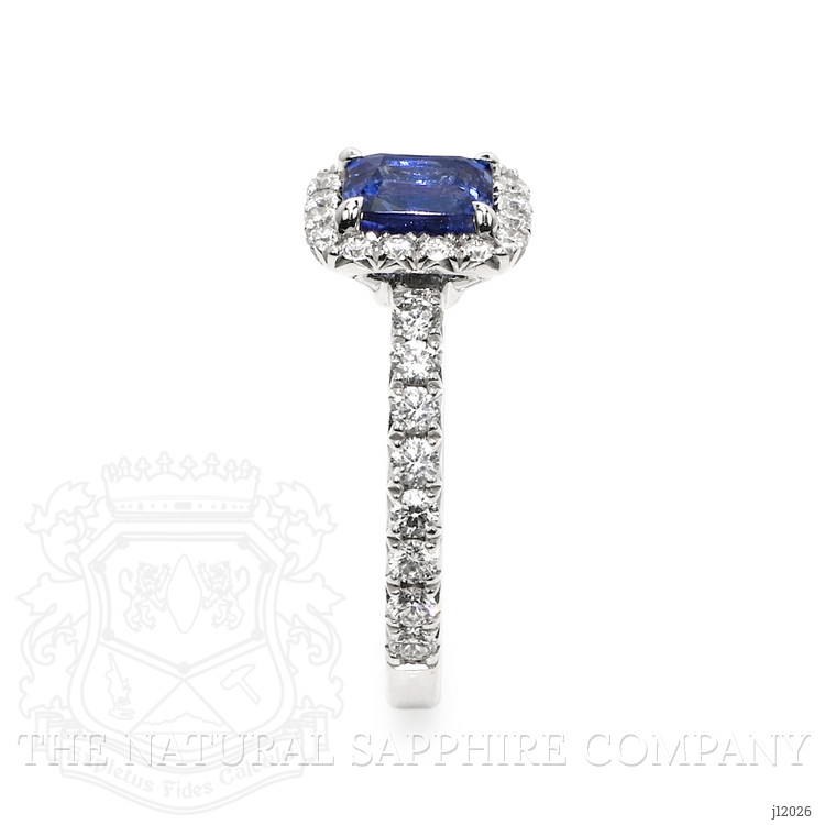 1.55 Ct. Blue Sapphire and Natural Diamond Pave Ring, 18K White Gold
