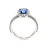 1.55 Ct. Blue Sapphire and Natural Diamond Pave Ring, 18K White Gold Image