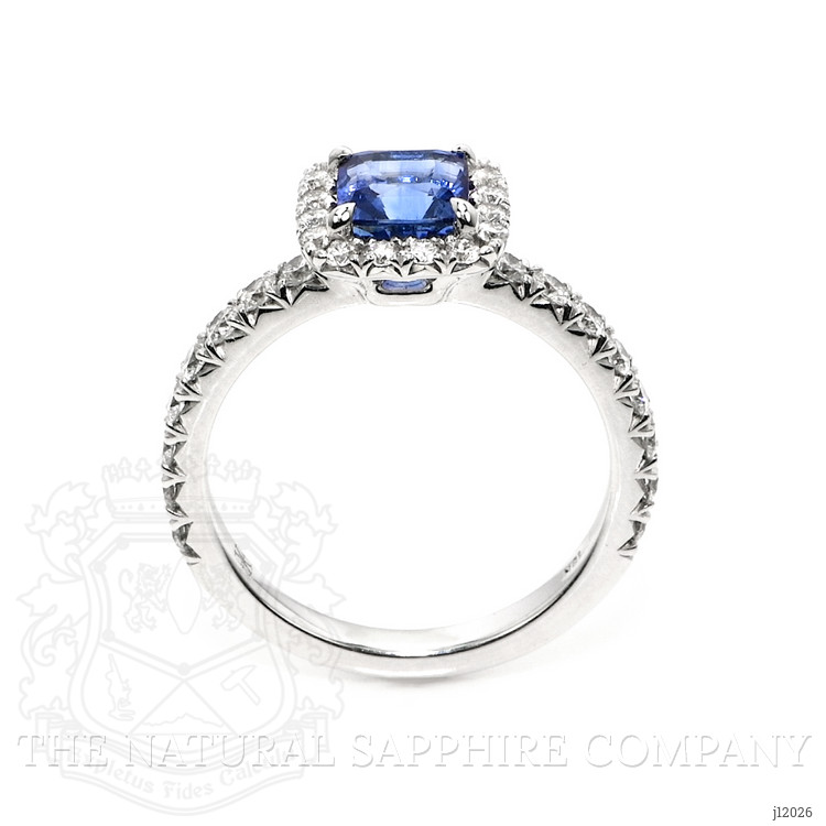 1.55 Ct. Blue Sapphire and Natural Diamond Pave Ring, 18K White Gold