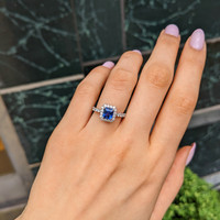 1.55 Ct. Blue Sapphire and Natural Diamond Pave Ring, 18K White Gold Life Style