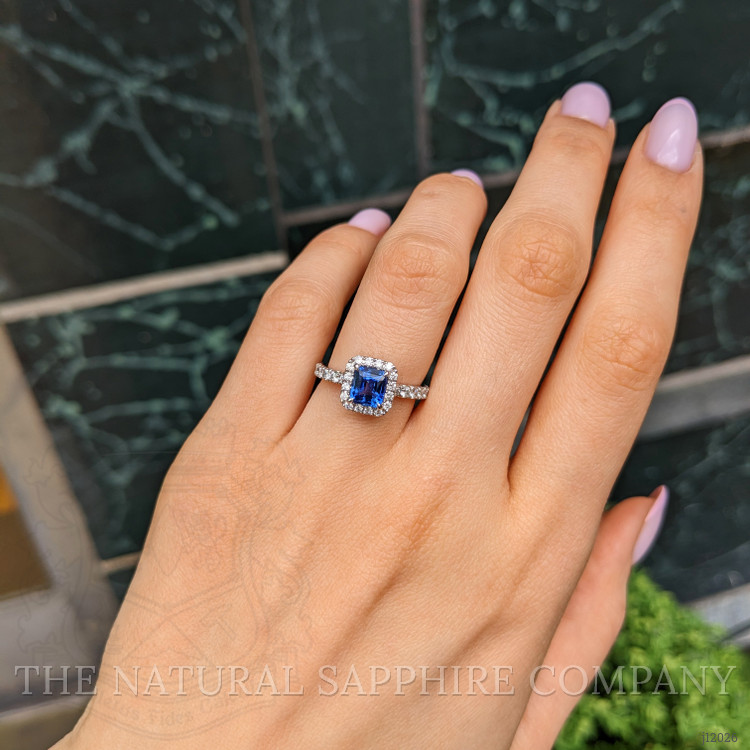 1.55 Ct. Blue Sapphire and Natural Diamond Pave Ring, 18K White Gold