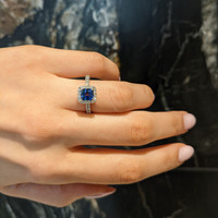 1.55 Ct. Blue Sapphire and Natural Diamond Pave Ring, 18K White Gold Life Style