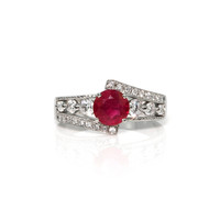 0.98 Ct. Ruby and Natural Diamond Pave Ring, Platinum 950 Video
