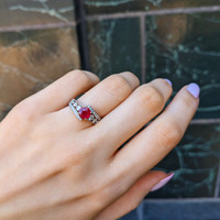 0.98 Ct. Ruby and Natural Diamond Pave Ring, Platinum 950 Life Style