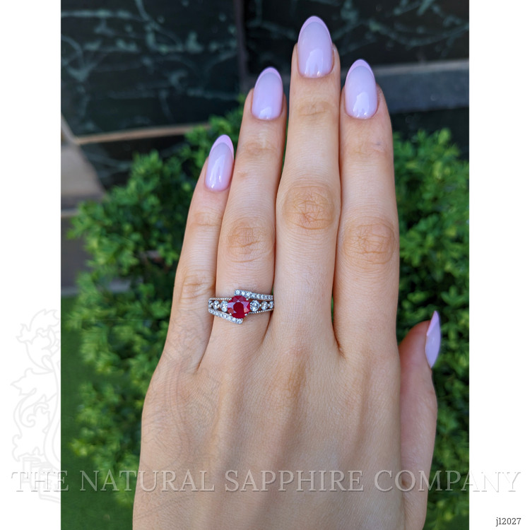 0.98 Ct. Ruby and Natural Diamond Pave Ring, Platinum 950