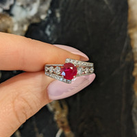 0.98 Ct. Ruby and Natural Diamond Pave Ring, Platinum 950 Life Style