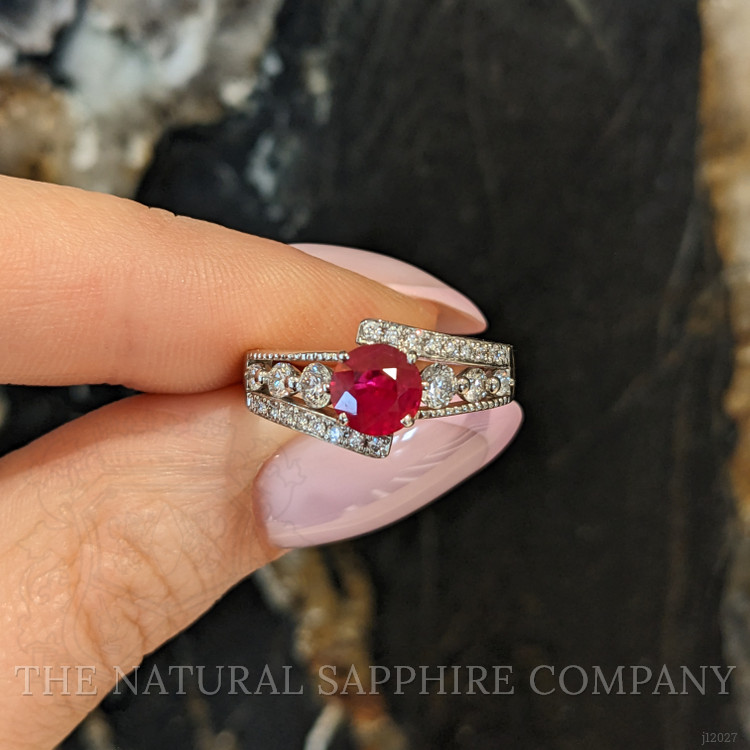 0.98 Ct. Ruby and Natural Diamond Pave Ring, Platinum 950