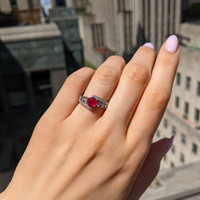 0.98 Ct. Ruby and Natural Diamond Pave Ring, Platinum 950 Life Style