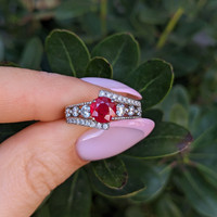 0.98 Ct. Ruby and Natural Diamond Pave Ring, Platinum 950 Life Style