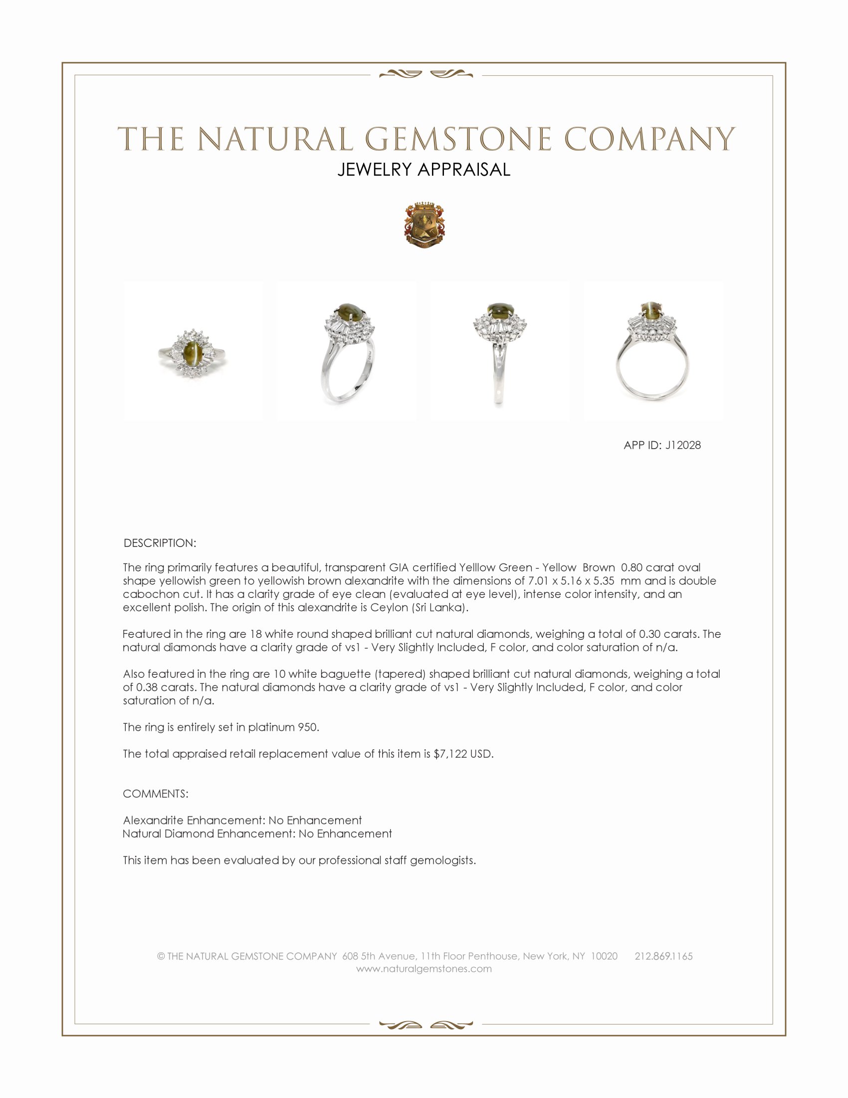 0.80 Ct. Alexandrite and Natural Diamond Pave Ring, Platinum 950