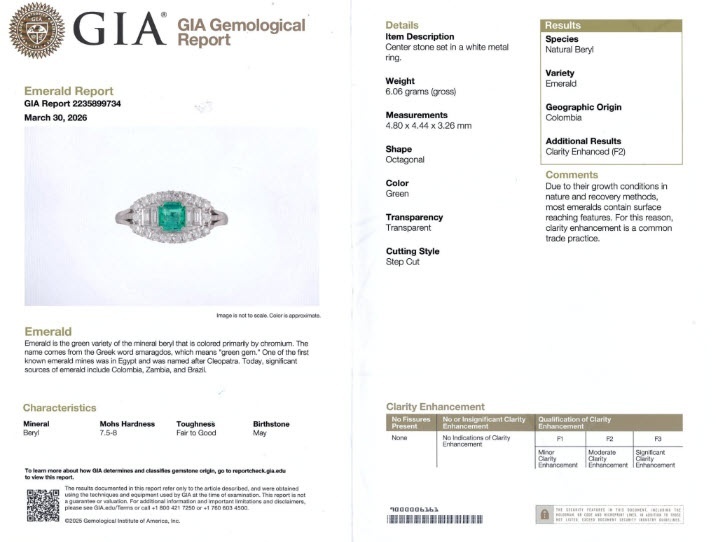 0.49 Ct. Emerald and Natural Diamond Pave Ring, Platinum 950
