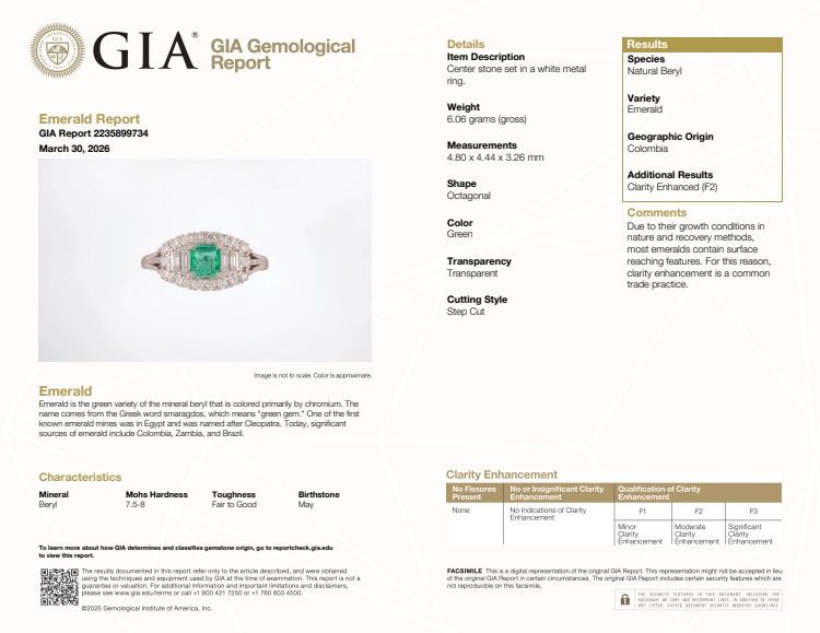 0.49 Ct. Emerald and Natural Diamond Pave Ring, Platinum 950