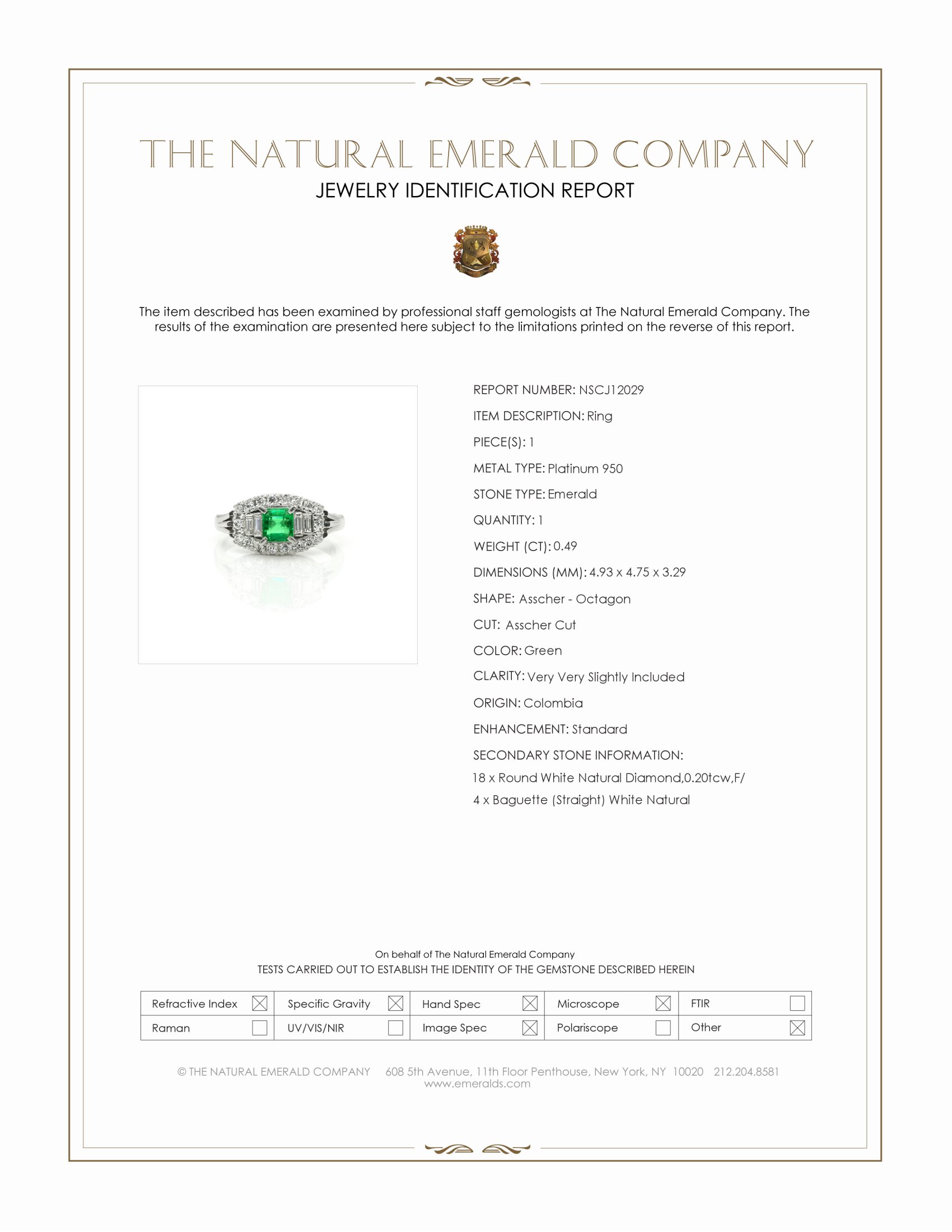 0.49 Ct. Emerald and Natural Diamond Pave Ring, Platinum 950