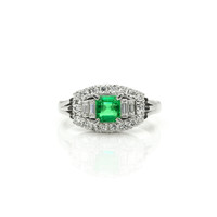 0.49 Ct. Emerald and Natural Diamond Pave Ring, Platinum 950 Video