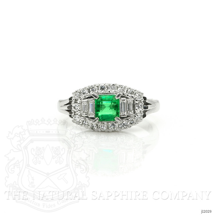 0.49 Ct. Emerald and Natural Diamond Pave Ring, Platinum 950