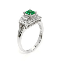 0.49 Ct. Emerald and Natural Diamond Pave Ring, Platinum 950 Image