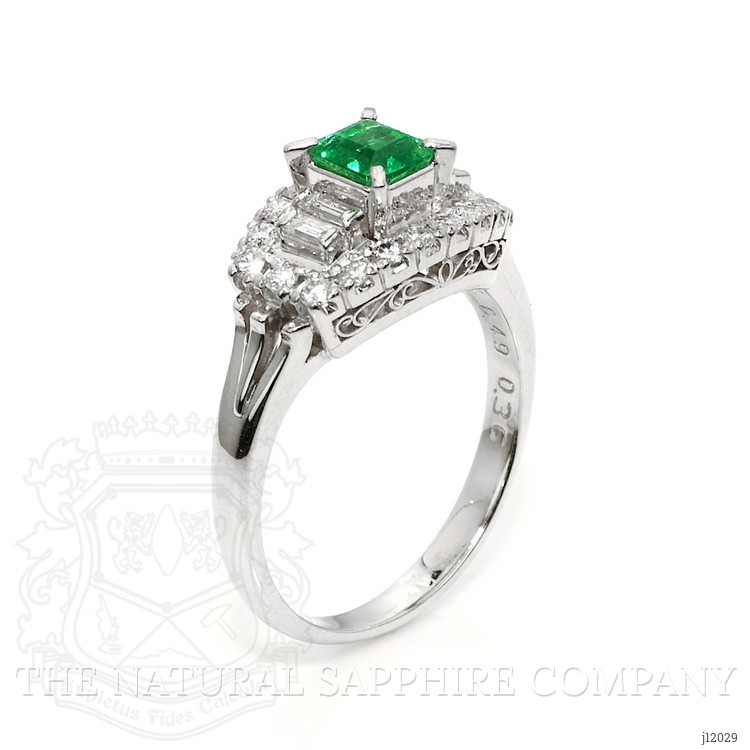 0.49 Ct. Emerald and Natural Diamond Pave Ring, Platinum 950