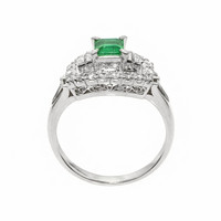 0.49 Ct. Emerald and Natural Diamond Pave Ring, Platinum 950 Image
