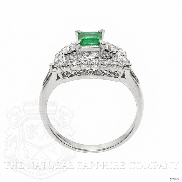 0.49 Ct. Emerald and Natural Diamond Pave Ring, Platinum 950