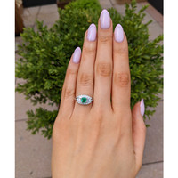 0.49 Ct. Emerald and Natural Diamond Pave Ring, Platinum 950 Life Style
