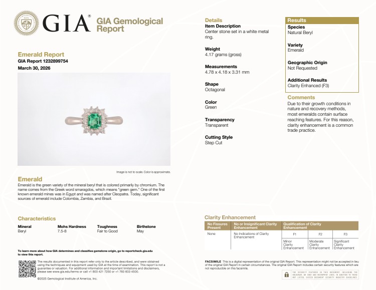 0.45 Ct. Emerald and Natural Diamond Halo Ring, Platinum 950