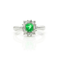 0.45 Ct. Emerald and Natural Diamond Pave Ring, Platinum 950 Video