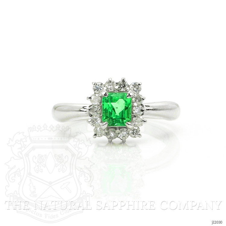 0.45 Ct. Emerald and Natural Diamond Pave Ring, Platinum 950