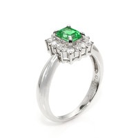 0.45 Ct. Emerald and Natural Diamond Pave Ring, Platinum 950 Image