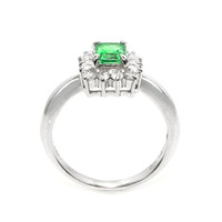 0.45 Ct. Emerald and Natural Diamond Pave Ring, Platinum 950 Image
