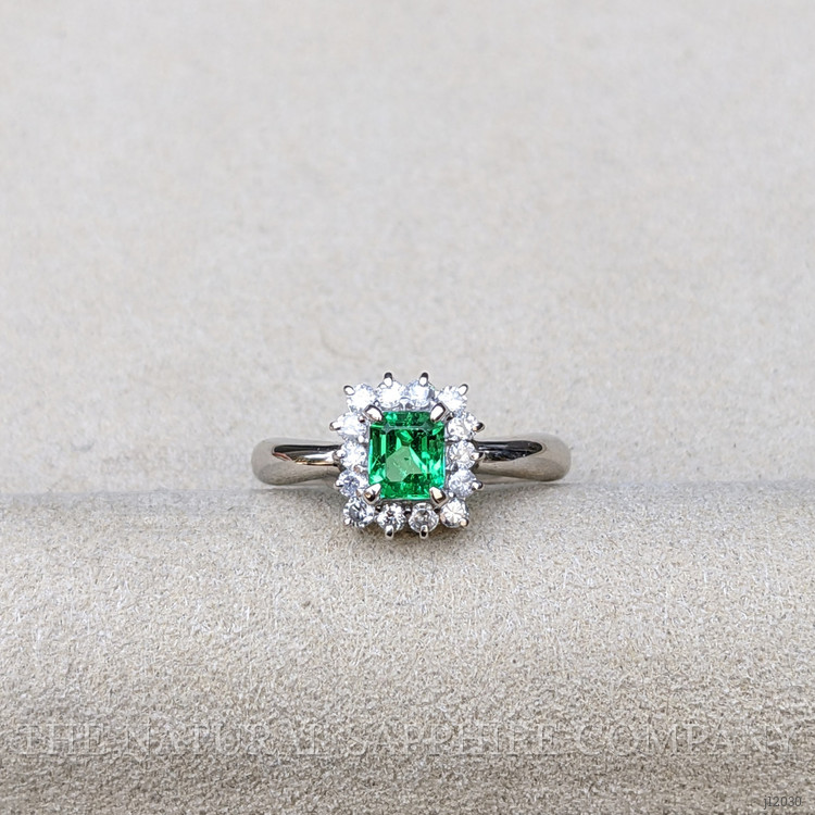 0.45 Ct. Emerald and Natural Diamond Pave Ring, Platinum 950