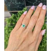 0.45 Ct. Emerald and Natural Diamond Pave Ring, Platinum 950 Life Style