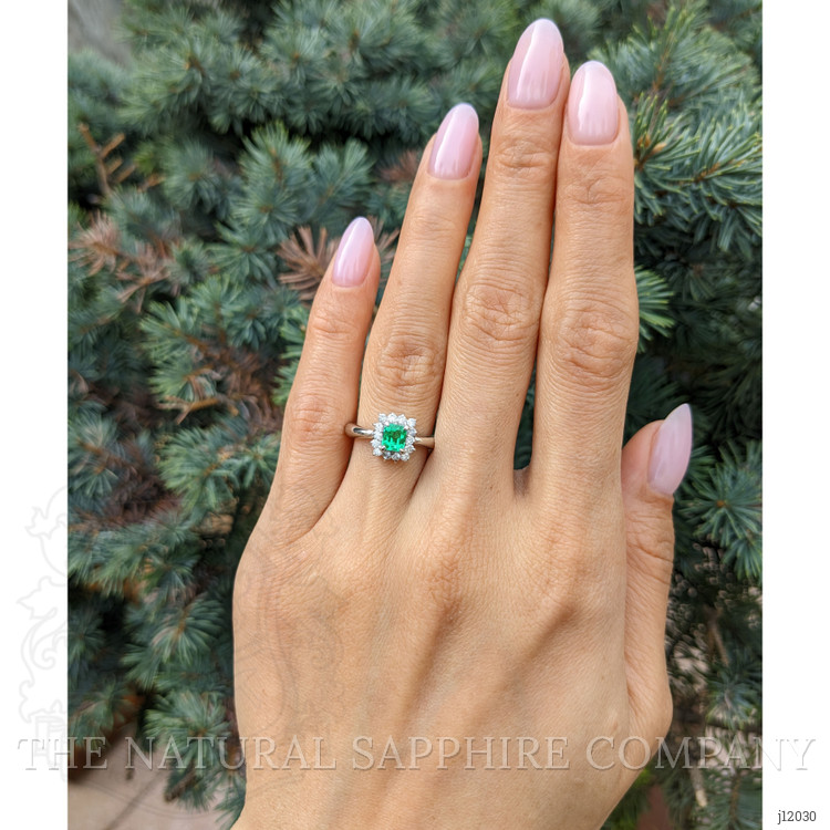 0.45 Ct. Emerald and Natural Diamond Pave Ring, Platinum 950